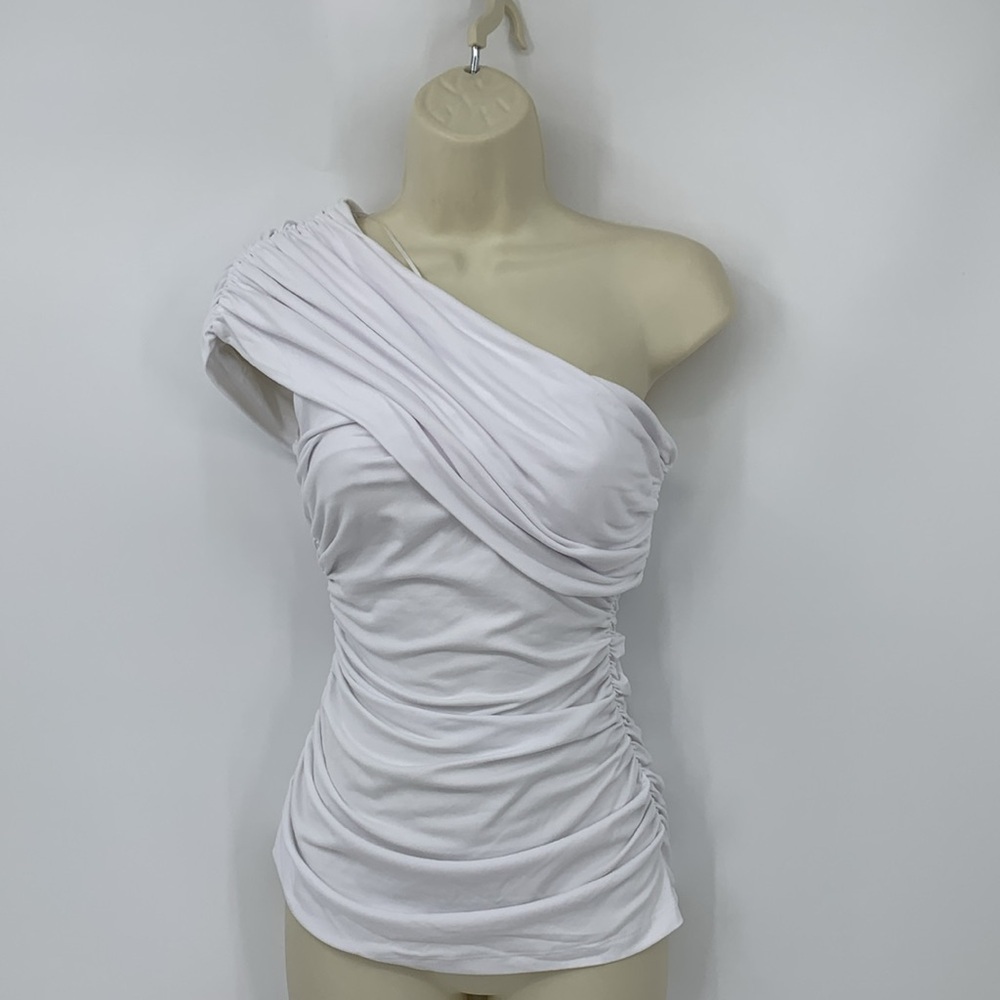 Susana Monaco One Shoulder Ruched Top Sugar White Blouse Shirt White New X-Small